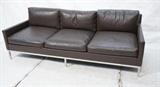 Lot 453:  KNOLL style Brown Sofa. Modernist Couch with Aluminum Square Tube Frame.: Dimensions:  H: 29 inches: W: 80 inches: D: 33 inches --- 