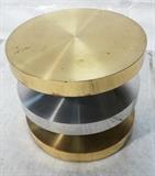 Lot 473:  Lorin Marsh style Three Level Disc Form Side Table. Two Brass Tiers with One Silver Tier. Each tier can swing out. Springer or Lorin Marsh style: Dimensions:  H: 19.25 inches: W: 22 inches --- 