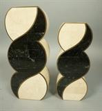 Lot 479:  Pr Maitland Smith style Composite Stone & Brass Candlesticks. Two Sizes. Not marked: Dimensions:  H: 12 inches: W: 5.25 inches: D: 3 inches --- 