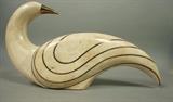 Lot 482:  MAITLAND SMITH Travertine Terrazzo Brass Inlay Swan Sculpture. Bird with brass beak: Dimensions:  H: 8.5 inches: W: 16 inches: D: 3.5 inches --- US Shipping charge: $35