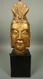 Lot 489:  James Mont Style Buddha Lamp. Gold Gilt Asian God QUARTITE CREATIVE CORP. Black Base. Marked. 1962 dated.: Dimensions:  H: 26 inches: W: 6 inches --- 