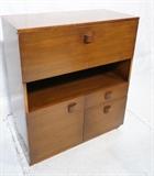 Lot 492:  GILBERT ROHDE Drop Front Desk. American Modern Walnut Cabinet. Display & Storage areas below: Dimensions:  H: 42 inches: W: 36 inches: D: 15 inches --- 