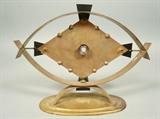 Lot 497:  Table Sculpture signed MANUAL FELGUEREZ. Brass Mixed Metal Form Eye Figural Sculpture. Signed.: Dimensions:  H: 9 inches: W: 12 inches --- US Shipping charge: $35