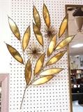 Lot 498:  Jere style Leaf & Pom Pom Wall Sculpture. Welded Brass. Not Signed. Style of. : Dimensions:  H: 32 inches: W: 23 inches: D: 6 inches --- 