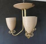 Lot 502:  Tynell Lightolier Chandelier Pendant Lamp.  Three brass arms with painted perforated shades. : Dimensions:  H: 13 inches: W: 12 inches --- 