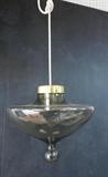 Lot 503:  Raak Smokey Glass Pendant Lamp.  Brass mount.  Philadelphia furniture show.: Dimensions:  H: 10 inches: W: 12 inches --- 