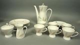Lot 510:  21pcs Rosenthal Tea Set.  Tall pot, cups, saucers, creamer, sugar, and luncheon plates. Raymond Loewy.  : Dimensions:  H: 9.5 inches: W: 8 inches: D: 4.5 inches --- 