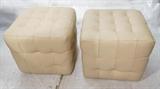 Lot 517:  Pair Decorator Leather Footstool Ottomans.  Tan Leather quilted design.: Dimensions:  H: 18.5 inches: W: 21 inches: D: 21 inches --- 