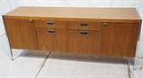 Lot 532:  American Modern Credenza Sideboard Cabinet.  Chrome frame and Handles.: Dimensions:  H: 29 inches: W: 72.75 inches: D: 20 inches --- 