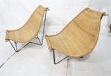 Lot 534:  Pair Danny Hofung Lounge Chairs.  Rattan on Iron Hairpin Frames.: Dimensions:  H: 36.5 inches: W: 38 inches: D: 37.25 inches --- 