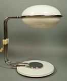 Lot 541:  70's Modern Chrome And Acrylic Table Lamp.  Saucer shade.: Dimensions:  H: 18 inches: W: 16.5 inches: D: 12.5 inches --- 