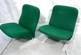 Lot 547:  Pair Pierre Poulin Attributed Lounge Chairs.  Green Upholstery with White aluminum bases.: Dimensions:  H: 29.5 inches: W: 23.5 inches: D: 25 inches --- 