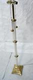 Lot 561:  Brass & Glass Floor Lamp. Three part glass fluted column with brass trim & base. probably brass coated metal.: Dimensions:  H: 59.5 inches: W: 9 inches --- 