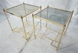 Lot 563:  Pr Decorator Brass & Glass End Side Tables. Inset Smoked Glass Tops.: Dimensions:  H: 25 inches: W: 22 inches --- 