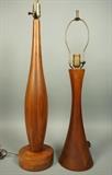 Lot 587:  2pcs American Modern Walnut Table Lamps. 1. Elongated Teardrop form. 2. corseted shape. Powell style: Dimensions:  H: 36 inches --- 