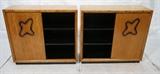 Lot 593:  Pr California Modern Bookcase Cabinets. One door and open shelves. Two interior drawers & shelf. Ebonized handle & shelves.: Dimensions:  H: 35.25 inches: W: 40 inches: D: 17 inches --- 