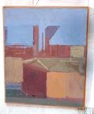 Lot 602:  STUART EGNAL Modernist  Abstract Landscape Painting. Oil on board. 1964. Stencil signed. STUART M. EGNAL (Philadelphia Artist), 1940-1966. In a life too brief, Mr. Egnal created art passionately and prolifically. A graduate of the Philadelphia College of Art (B.F.A.) and The University of Pennsylvania Graduate School of Fine Arts (M.F.A.) His body of work includes Sculpture, Painting, and Prints. His work is in the Collections of The Philadelphia Museum of Art; The National Gallery of Art, Washington, D.C; The Free Library of Philadelphia and other public and private collections. His work was exhibited in 1965 at The Print Club of Phila. A Retrospective Exhibition of his work was held in the Spring of 1967 sponsored by The Faculty of the Department of Fine Arts, Univ. of Penna. In 2006, to commemorate his life and passing 40 years earlier, The University City Arts League exhibited his work: Dimensions:  H: 18.5 inches: W: 15.5 inches --- 
