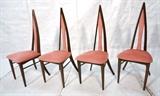 Lot 609:  Set 4 Tall Back Decorator Dinning Chairs.  Pink Upholstery.  Pointed tops.: Dimensions:  H: 45 inches: W: 18 inches: D: 19 inches --- 