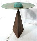 Lot 612:  Iron Artisan Fountain Signed TT.  Copper finish bowl.: Dimensions:  H: 38.5 inches: W: 30 inches --- 