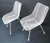 Lot 614:  Pair Russell Woodard Dining  Chairs White Wire Mesh.: Dimensions:  H: 32.5 inches: W: 18.5 inches: D: 24 inches --- 