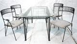 Lot 623:  Maurizio Tempestini for Salterini Dining Set.  Glass top table and 4 Chairs.  Ribbon edge table and chair backs.: Dimensions:  H: 29.5 inches: W: 59.75 inches: D: 36 inches --- 