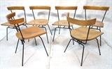 Lot 627:  Set 6 Paul McCobb Dining Chairs.  Blond Wood  and Hairpin Iron.  : Dimensions:  H: 29.25 inches: W: 21.25 inches: D: 19 inches --- 