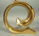 Lot 452:  Pierre Cardin Table Lamp.  Brass Swirl Design.  Base height 14 inches: Dimensions:  H: 23.5 inches: W: 13.5 inches: D: 3.75 inches --- 