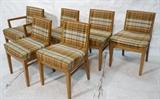 Lot 630:  Set 6 R-WAY Dining Chairs. One arm. Five Sides. Plaid Upholstery. Not marked: Dimensions:  H: 33 inches: W: 21 inches: D: 19 inches --- 