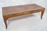 Lot 638:  Italian Decorator Wood Coffee Table. Peg Leg Cocktail Table.  Marked Made in Italy.: Dimensions:  H: 16.5 inches: W: 48 inches: D: 22 inches --- 