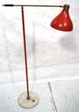 Lot 640:  Modernist Italian Red Enamel Cantilever Arm Floor Lamp. STILUZ Italy. Round Marble Base. Brass details: Dimensions:  H: 50 inches: W: 34 inches: D: 10 inches --- 