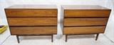 Lot 647:  Pr American Modern Stanley Bachelors Chests. Three Drawer Dressers. Walnut: Dimensions:  H: 31 inches: W: 36 inches: D: 18 inches --- 
