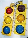 Lot 648:  2pc Traffic Lights. Eagle Signal Co. Aluminum with Glass Lens. : Dimensions:  H: 36 inches: W: 11 inches: D: 6 inches --- 