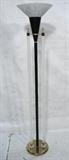 Lot 653:  Decorator Floor Lamp. Torchiere. Lucite Columns. Glass shade. Brass Accents: Dimensions:  H: 73 inches: W: 15 inches: D: 15 inches --- 