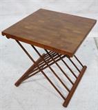 Lot 655:  Butcher Block Walnut Side Table. Wood "X" Base. Folding. : Dimensions:  H: 18.5 inches: W: 17.5 inches: D: 17.5 inches --- 