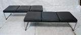 Lot 659:  Pr LLOYD Chrome & Black Vinyl Benches. Three Seaters. Black plastic feet. : Dimensions:  H: 17 inches: W: 62 inches: D: 21 inches --- 