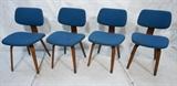 Lot 667:  Set 4 THONET Molded Wood Side Dining Chairs. Blue fabric seats and backs. Sticker. : Dimensions:  H: 30 inches: W: 18 inches: D: 20 inches --- 