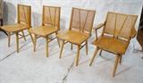 Lot 668:  Set 4 American Modern Cane Back Chairs. One arm, three side chairs. Not marked. : Dimensions:  H: 33 inches: W: 21.5 inches: D: 17 inches --- 