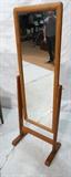 Lot 673:  Danish Teak Cheval Mirror. Rounded Teak frame. Minor scuffs & scratches. : Dimensions:  H: 62 inches: W: 23 inches: D: 10 inches --- 