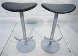Lot 677:  Pr BRAYTON International Bar Stools. Heavy Steel Construction. Black Vinyl Seats.: Dimensions:  H: 31 inches: W: 17 inches: D: 12 inches --- 