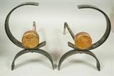 Lot 695:  Pr DONALD DESKEY Iron & Brass C form Andirons. Not marked: Dimensions:  H: 13 inches: W: 17 inches: D: 8 inches --- 