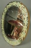 Lot 701:  Framed Italian Floral Handpainted Oval Mirror. A frame stand: Dimensions:  H: 18 inches: W: 14 inches --- 