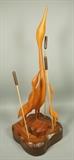 Lot 705:  Mixed Wood Bird & Cat Tail Carving. Not signed. : Dimensions:  H: 40 inches: W: 15 inches: D: 15 inches --- 