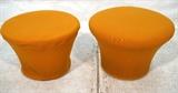 Lot 711:  Pr ARTIFORT Fabric Toadstool Footstools Stools. Pierre Poulin. Upholstered Cushion. Wood Bottoms. Marked: Dimensions:  H: 18 inches: W: 20 inches: D: 20 inches --- 
