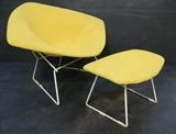 Lot 712:  KNOLL International Harry Bertoia Diamond Chair & Ottoman. Yellow WIDE Lounge Chair.  Marked Art Metal Knoll International.: Dimensions:  H: 27 inches: W: 44 inches: D: 33 inches --- 