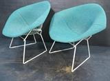 Lot 714:  Pr Teal KNOLL International Harry Bertoia Diamond Chairs Lounge Chairs. : Dimensions:  H: 31 inches: W: 25 inches: D: 28 inches --- 