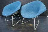 Lot 715:  Pr Lt Blue KNOLL International Harry Bertoia Diamond Chairs Lounge Chairs. Marked Art Metal Knoll International.: Dimensions:  H: 31 inches: W: 25 inches: D: 28 inches --- 