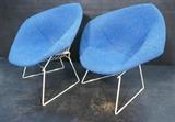 Lot 716:  Pr Dark Blue KNOLL International Harry Bertoia Diamond Chairs Lounge Chairs. Marked earlier KNOLL "K" sticker: Dimensions:  H: 31 inches: W: 25 inches: D: 28 inches --- 
