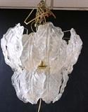 Lot 724:  Rippled Glass Two Tier Hanging Chandelier Light. Brass Frame.  Textured Glass Petal shades: Dimensions:  H: 18 inches: W: 22 inches: D: 22 inches --- 