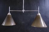 Lot 727:  Smoked Glass Cone Shaped Shades Chrome Hanging Light. Chandelier.: Dimensions:  H: 30 inches: W: 32 inches: D: 9 inches --- 