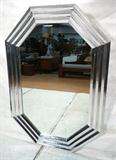 Lot 742:  Large Octagonal Multi Beveled Silver Metallic Wall Mirror. Textured Metallic Finish: Dimensions:  H: 60 inches: W: 42 inches --- 